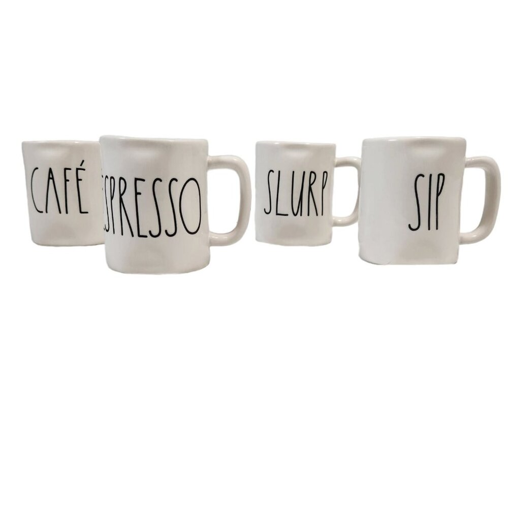 Rae Dunn Mini Mugs Set Of 4 Artisan Collection Espresso, Café, Slurp &Sip
